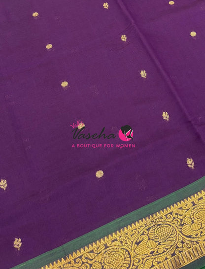 Semi Silk Cotton Saree - Small Round with Zari Butta  - VVSSC014