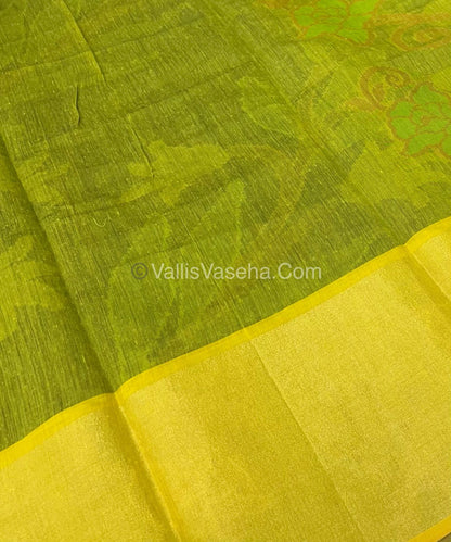 Banarasi Pochampally Weaving Semi Soft Cotton Saree - Black with Green - VVBPS001