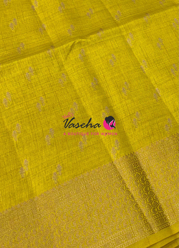 Semi Tussar Silk - Grand Pallu  - Lemon Yellow Shade - VVSTS021