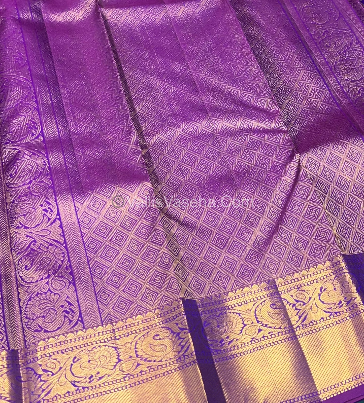 Pure Kanchipuram Bridal Silk Saree - Embossed Design - Purple Shade  - VVPS023