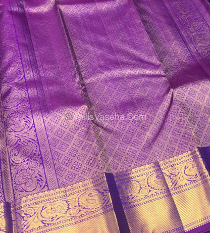 Pure Kanchipuram Bridal Silk Saree - Embossed Design - Purple Shade  - VVPS023