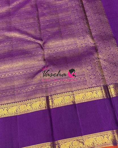 Pure Bridal Kanchipuram Silk Saree -  Green & Purple Combo - VVPS076