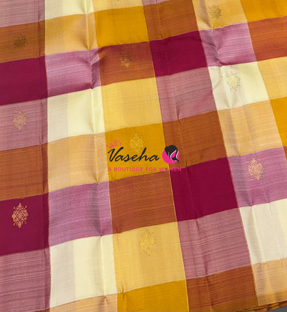 Pure Kanchipuram Silk Saree - Pazhum Pazhamum Checks - VVPS082