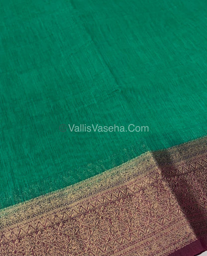 Bamboo Silk Saree - Green With Wine  Shade - VVBSS006