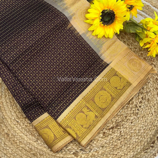 Pure Silk Cotton Saree - Brown with Cream - Lakshadeepam Design - VVPLD001