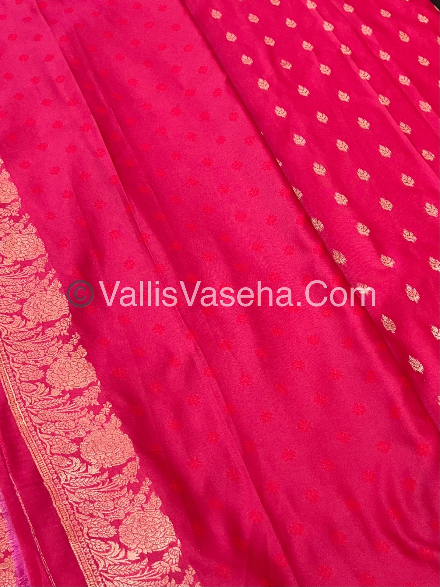 Semi Soft Silk with Border - Bright Pink Shade  -VVSSS012