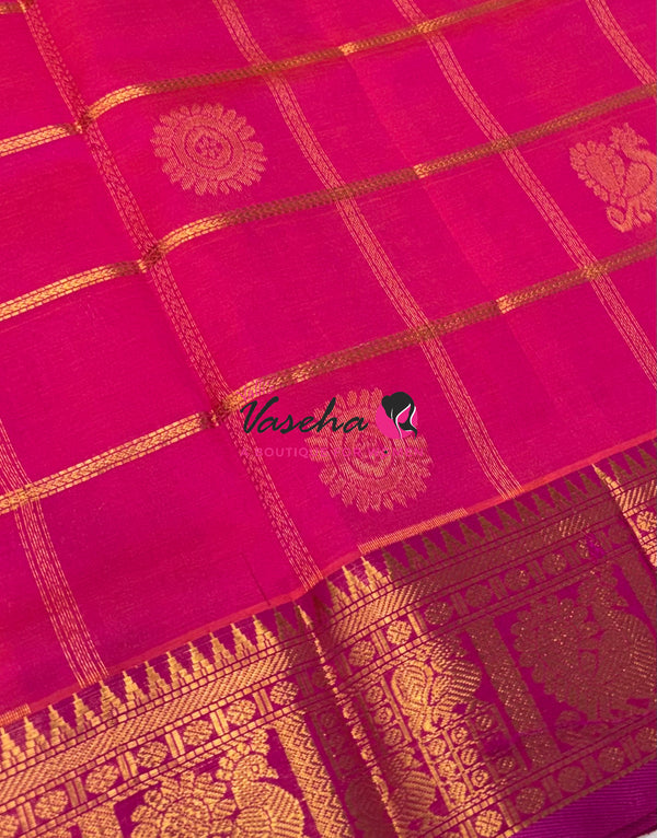 Pure Silk Cotton Saree - Mayil & Chakkaram Design - Pink With Pink Shade -VVMC003