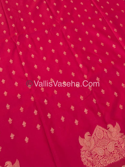 Semi Soft Silk - Peacock & Mango Butta Border - Pink Shade -VVSSS015