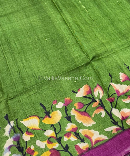 Pure Tussar Silk - Green With Pink Shade - VVPTS001