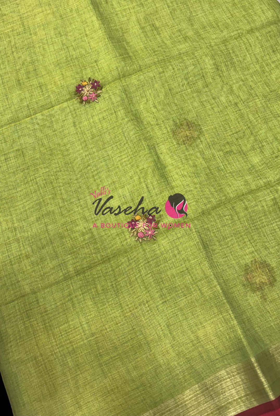French Knot - Tissue Saree - Green Shade - VVLFN014