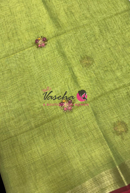 French Knot - Tissue Saree - Green Shade - VVLFN014
