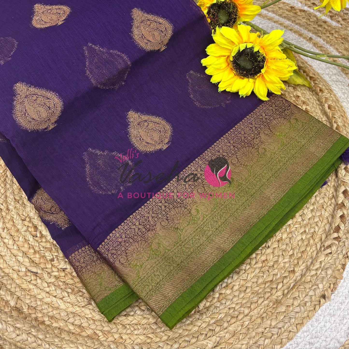 Bamboo Silk Saree- Purple with Green Shade - VVBSS013