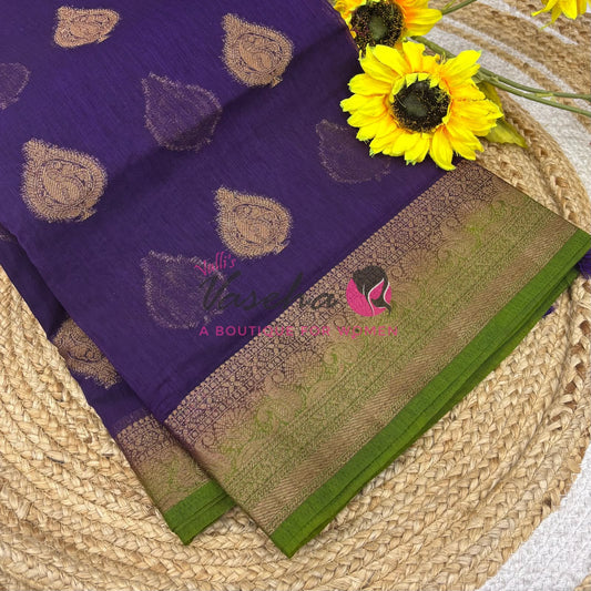 Bamboo Silk Saree- Purple with Green Shade - VVBSS013