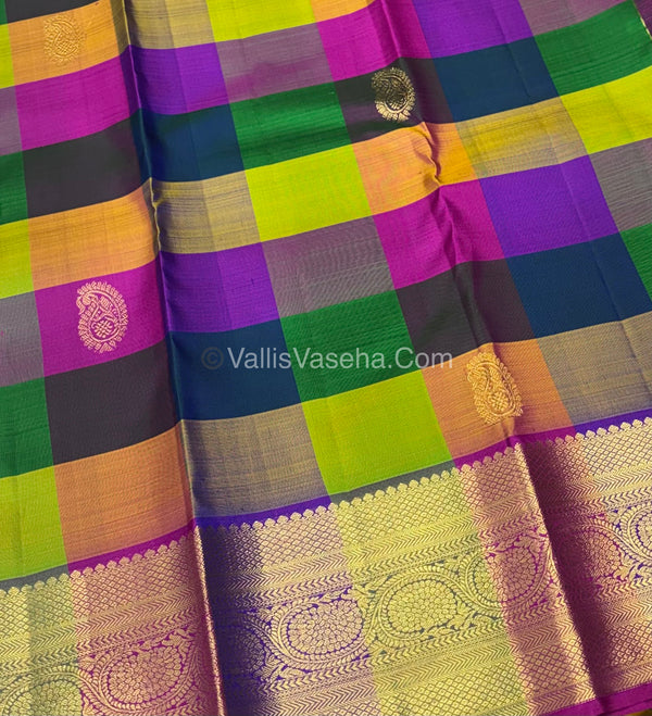 Pure Kanchipuram Silk Saree | Pazhum Pazhamum Checks |VVPS017