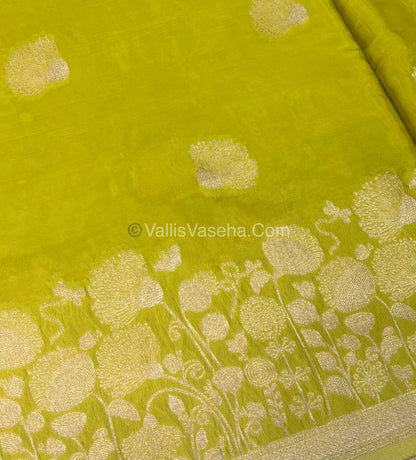Banarasi Premium Viscose Saree - Lemon Green Shade - VVBPV001