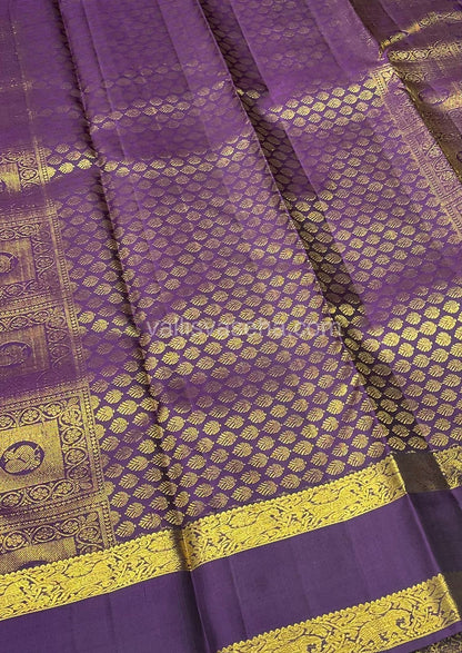 Pure Kanchipuram Silk Saree - Double tone Green with Wine Color mixed Purple Shade - Retta Petta Border - VVPS008