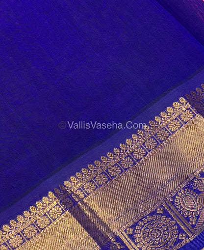 Pure Silk Cotton Saree - Mayil & Chakkaram Design - Peach With Blue  Shade - VVMC001