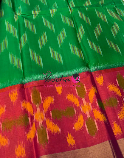 Pure Soft Silk Saree  - Pochampally Weaving - Green & Peach Combo - VVPSS110