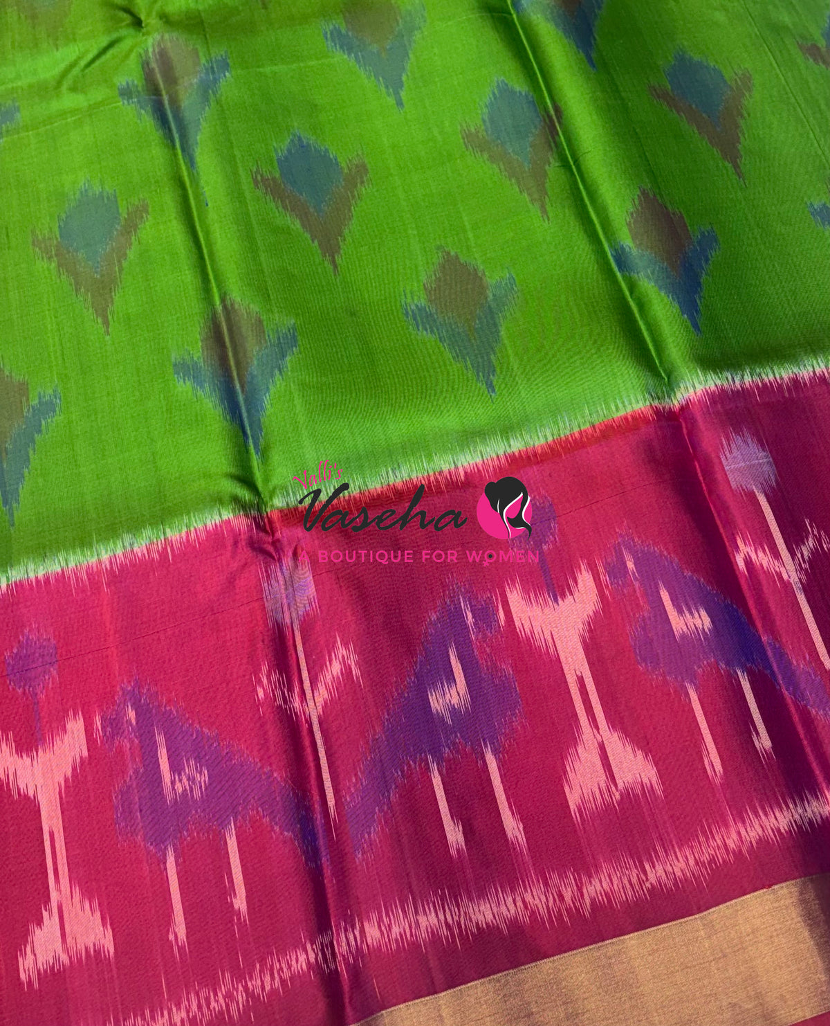 Pure Soft Silk Saree  - Pochampally Weaving - Green & Pinkish Red Combo - VVPSS110