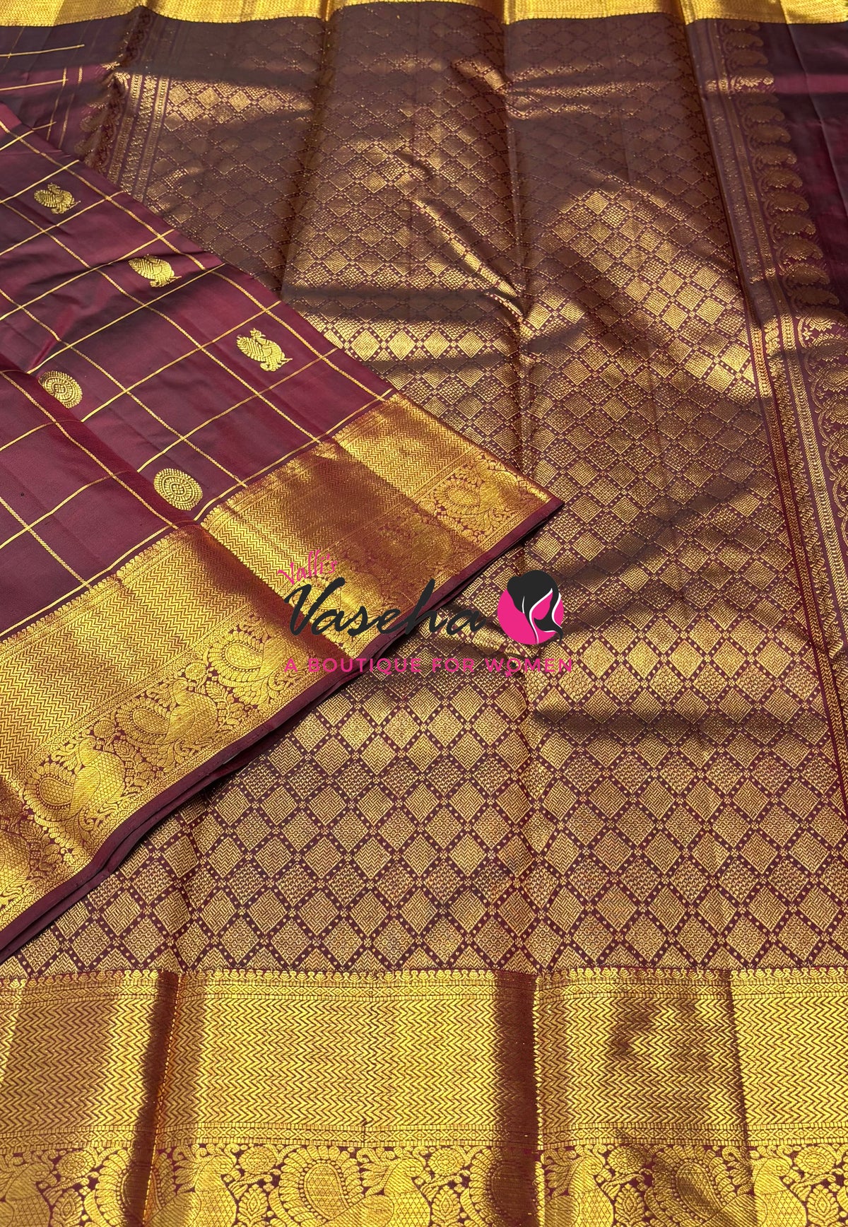 Pure Kanchipuram Silk Saree - Maroon Shade  - VVPS101
