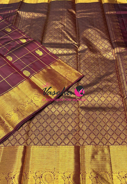Pure Kanchipuram Silk Saree - Maroon Shade  - VVPS101