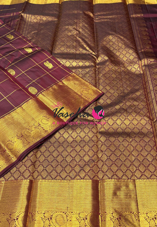 Pure Kanchipuram Silk Saree - Maroon Shade  - VVPS101