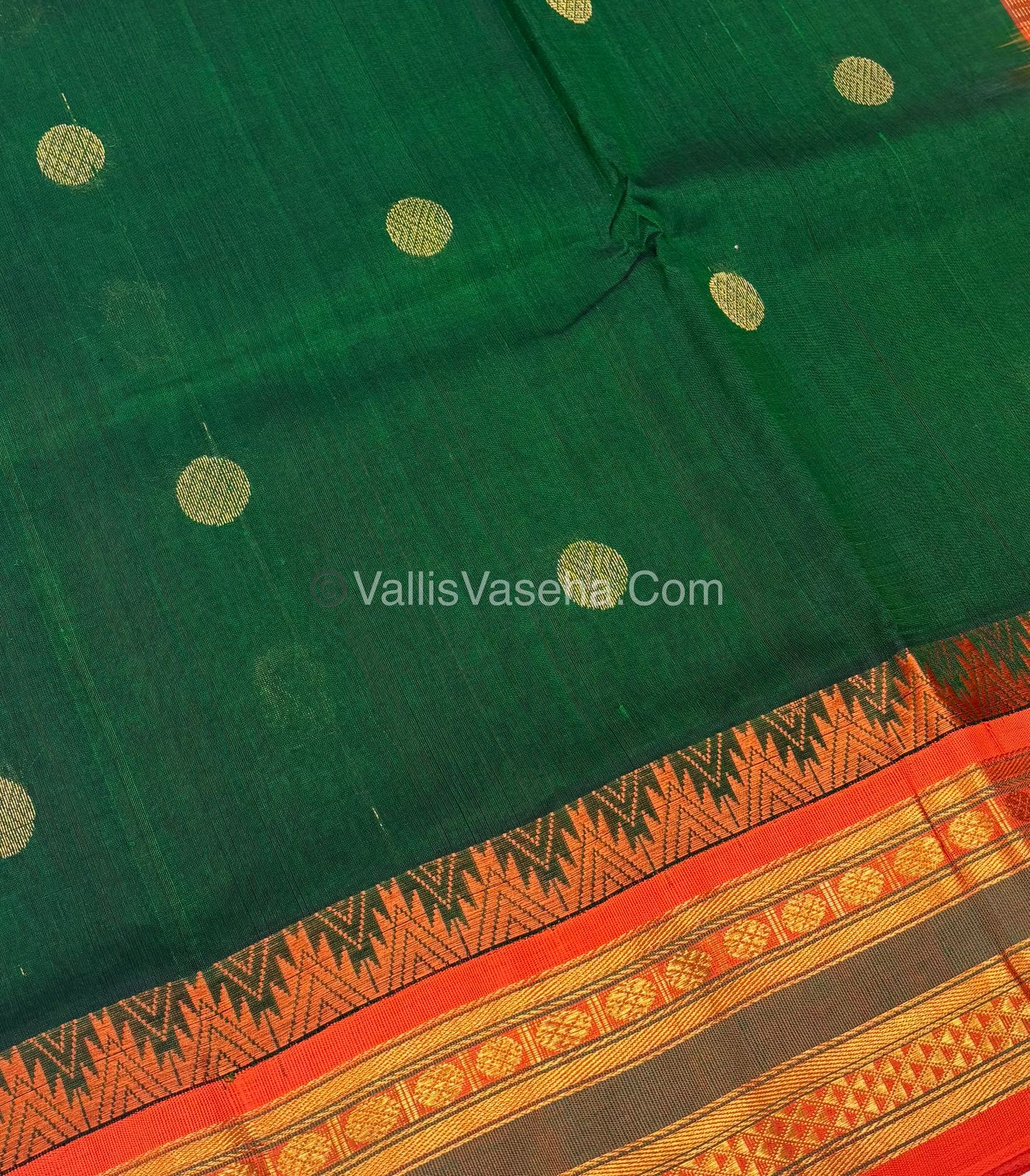 Pure Korvai Silk Cotton Saree - Green  with Orange- VVKSC030