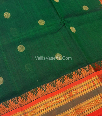 Pure Korvai Silk Cotton Saree - Green  with Orange- VVKSC030