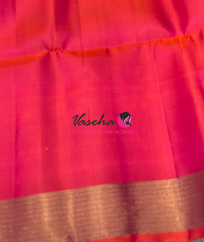 Pure Soft Silk Saree  - Pochampally Design - Navy Blue & Peach Combo - VVPSS110