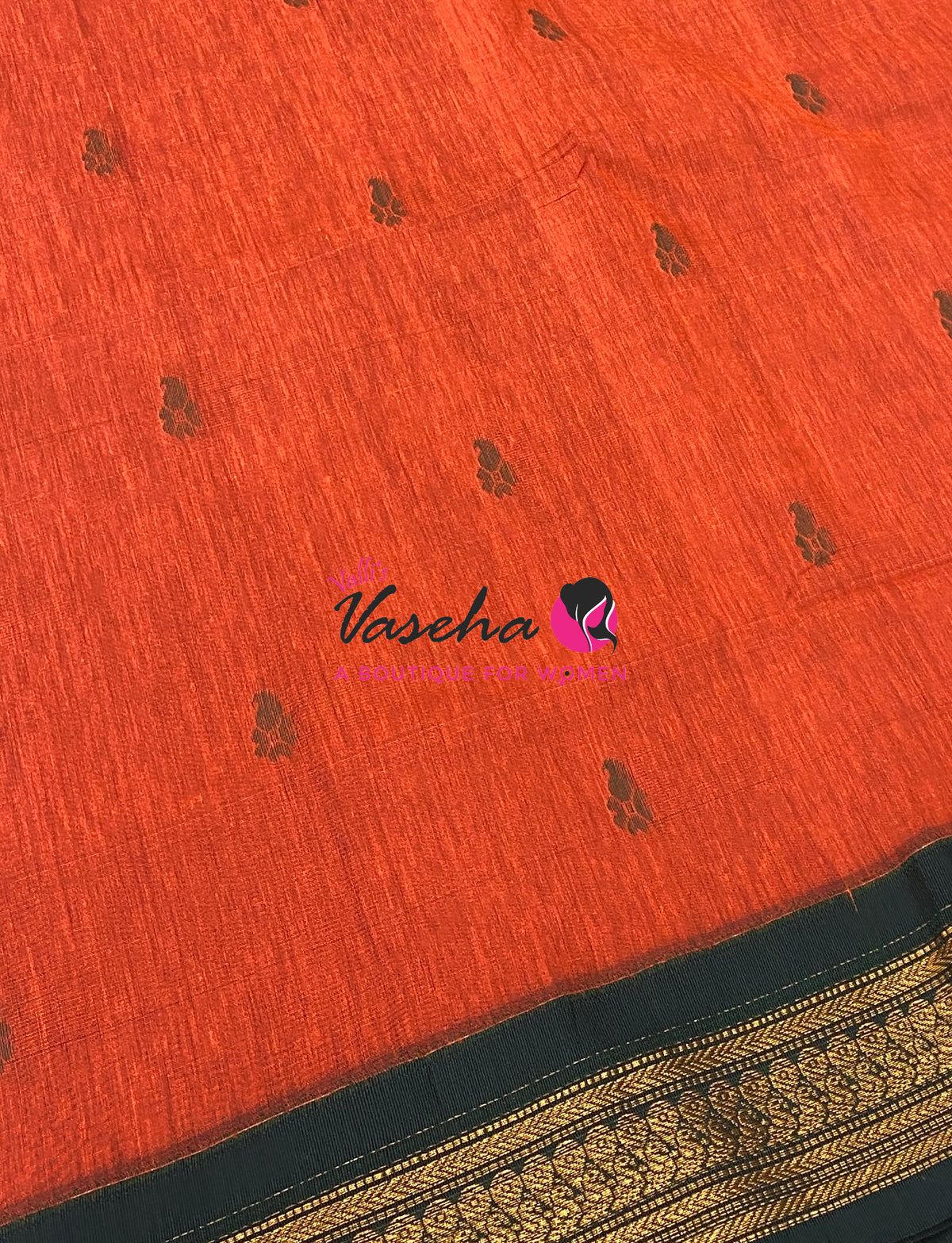 Kalyani Cotton Saree - Orange With Green Shade - VVKC002
