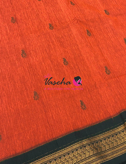 Kalyani Cotton Saree - Orange With Green Shade - VVKC002