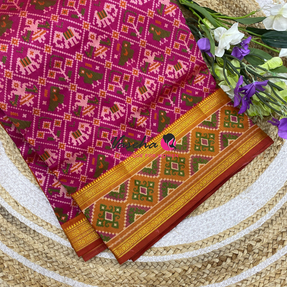 Semi Patola | Printed Silk Saree - Purple With Pink Combo - VVSPS002