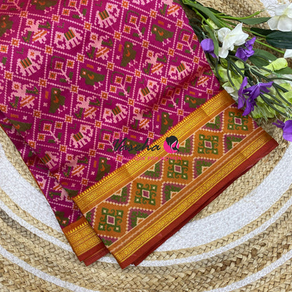 Semi Patola | Printed Silk Saree - Purple With Pink Combo - VVSPS002