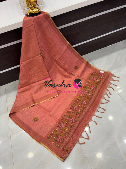 French Knot - Linen Tissue Saree  - Heavy Work Blouse - VVLFN020