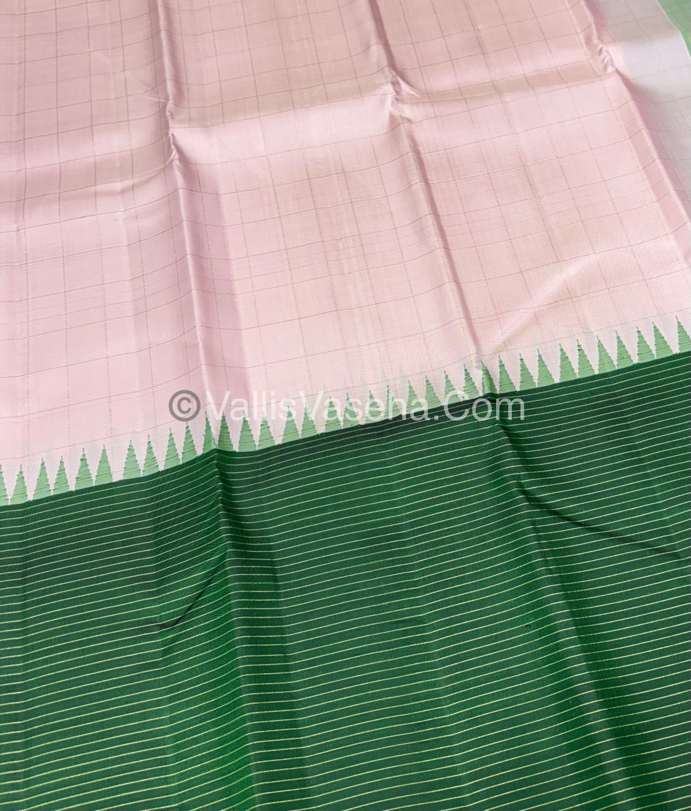 Pure Korvai Kanchipuram Silk Saree - Light Pink & Green Combo - VVPS035