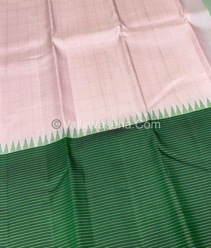 Pure Korvai Kanchipuram Silk Saree - Light Pink & Green Combo - VVPS035