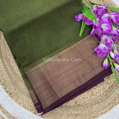 Bamboo Silk Saree - Green With Brown Shade - VVBSS008