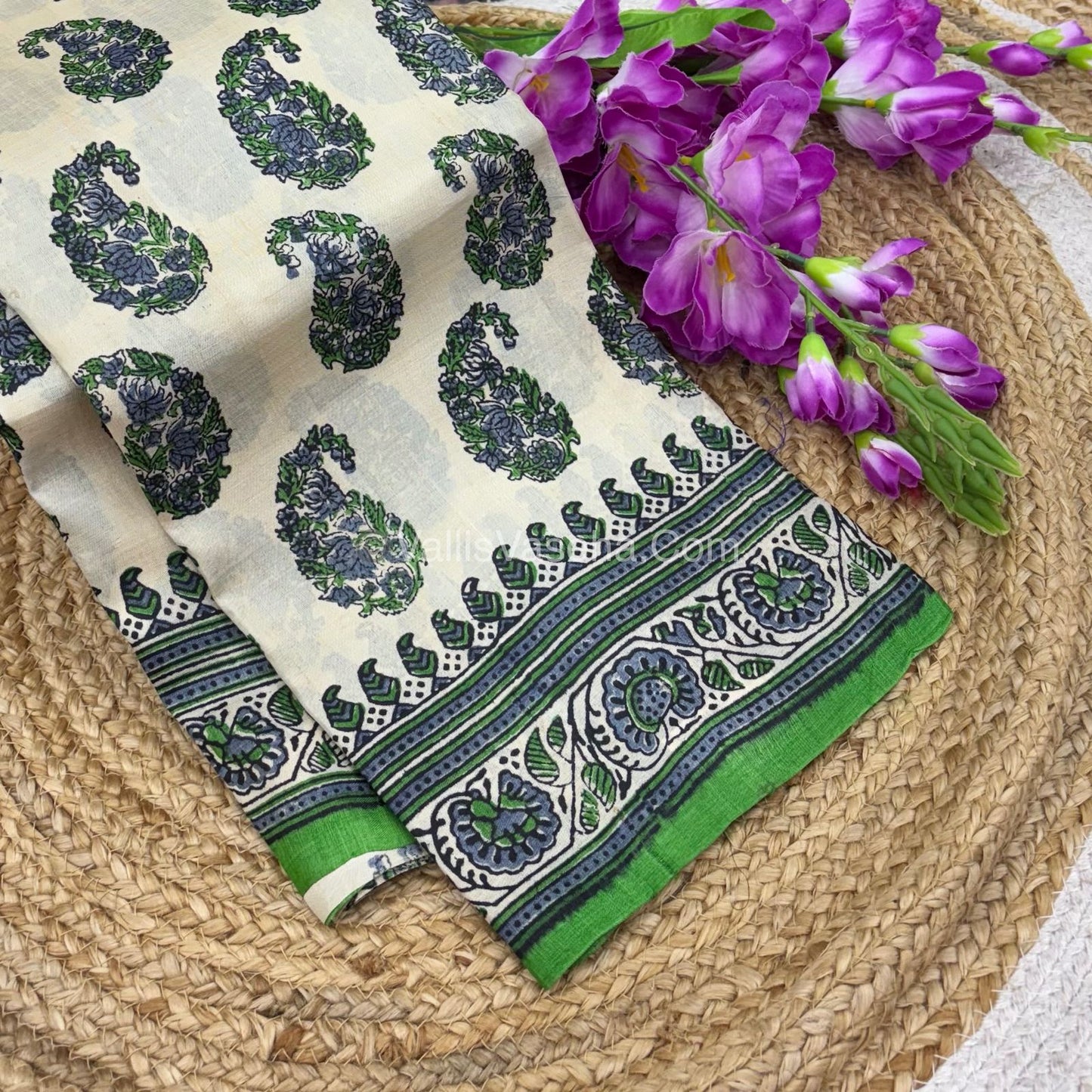 Pure Tussar Silk  - Cream With Green Shade -  VVPTS001