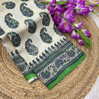 Pure Tussar Silk  - Cream With Green Shade -  VVPTS001