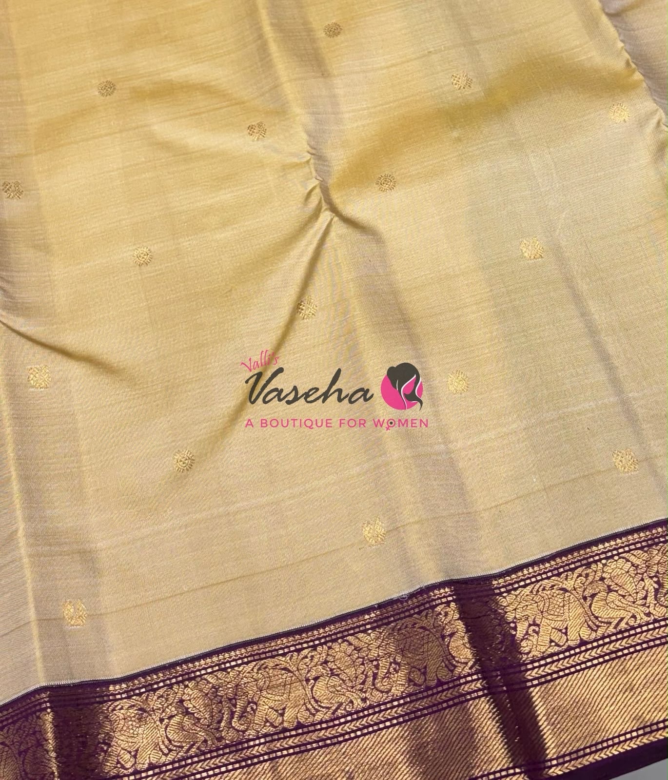 Pure Vintage Korvai Kanchipuram Silk Saree - Cream & Purple Combo - VVPS046