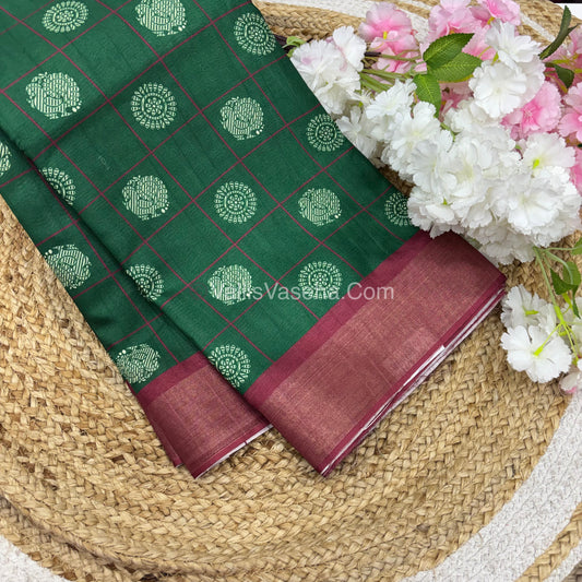 Fancy Mixed Cotton / Semi Chappa Silk |Mayil & Chakkaram| - Green & Maroon Combo - VVSCS006