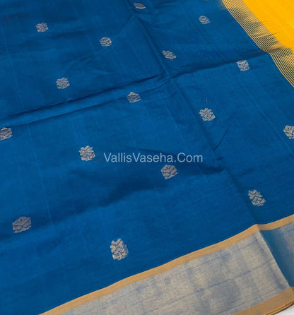 Semi Silk Cotton Saree - Ramar Blue & Yellow Combo - VVSSC001
