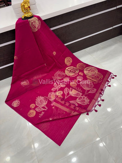 Linen Mixed Jute Silk Saree - Pink Shade - VVLMJ002