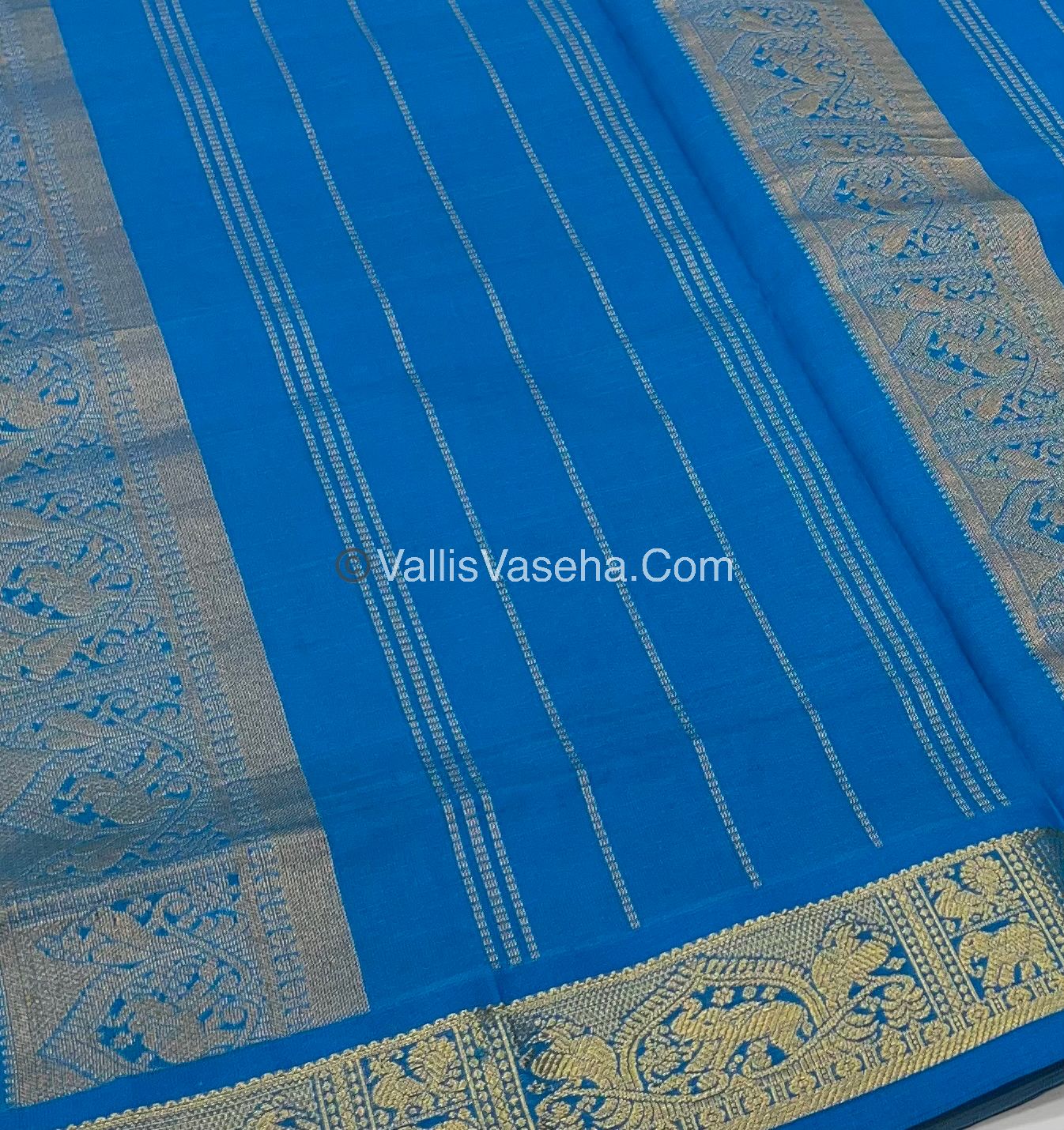 Semi Silk Cotton Saree - Lemon Green With Blue shade - VVSSC003