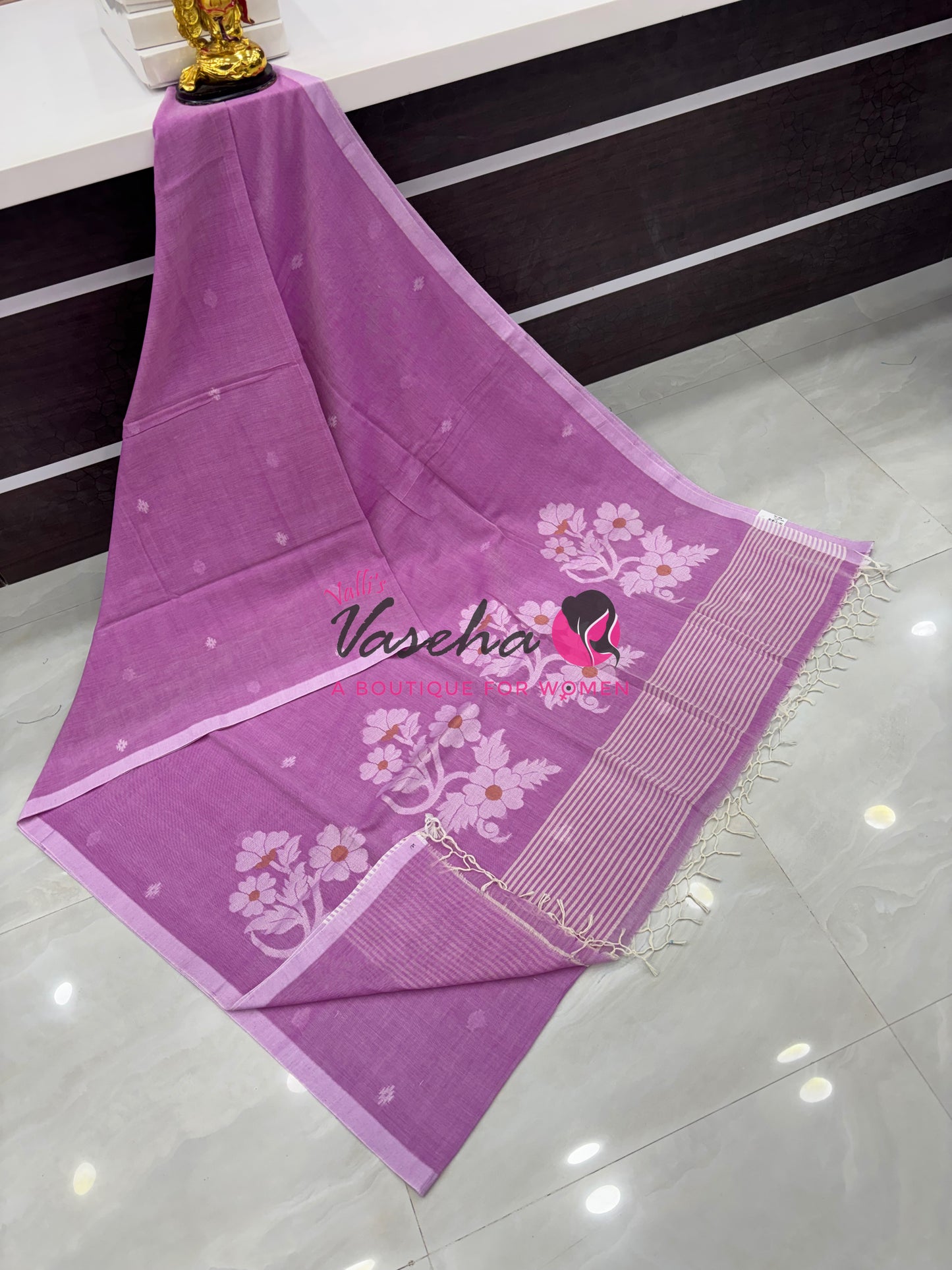 Bengal Kaddhi Cotton Saree | VVBKC002 |Purplish Pink Shade