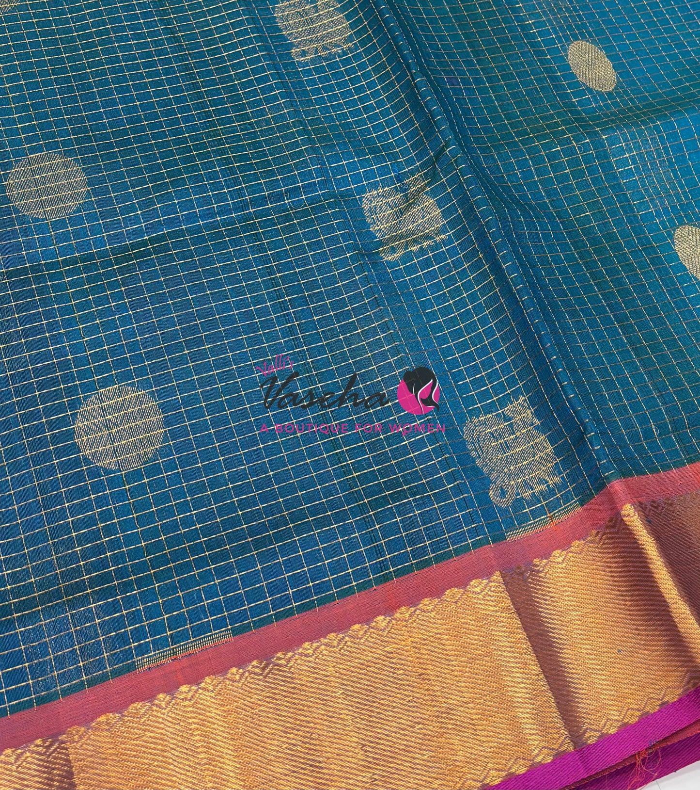 Pure Silk Cotton Saree - Mayil & Chakkaram Design - Blue With Pink Shade -VVMC002