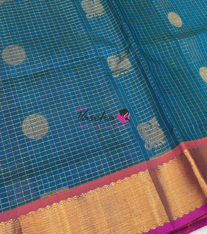 Pure Silk Cotton Saree - Mayil & Chakkaram Design - Blue With Pink Shade -VVMC002