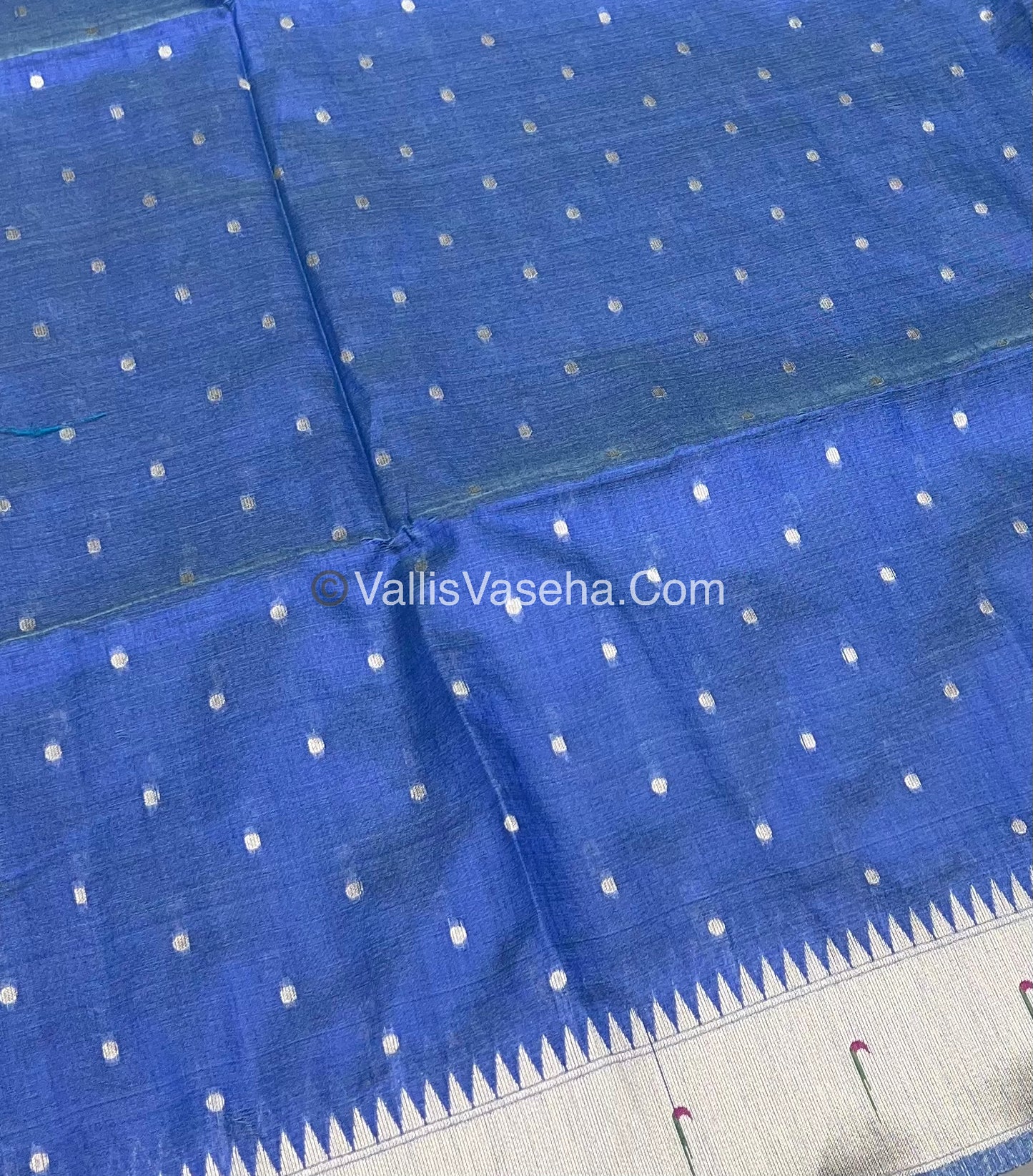 Semi Raw Silk - Paithani Design Weaving - Blue Shade - VVRS005