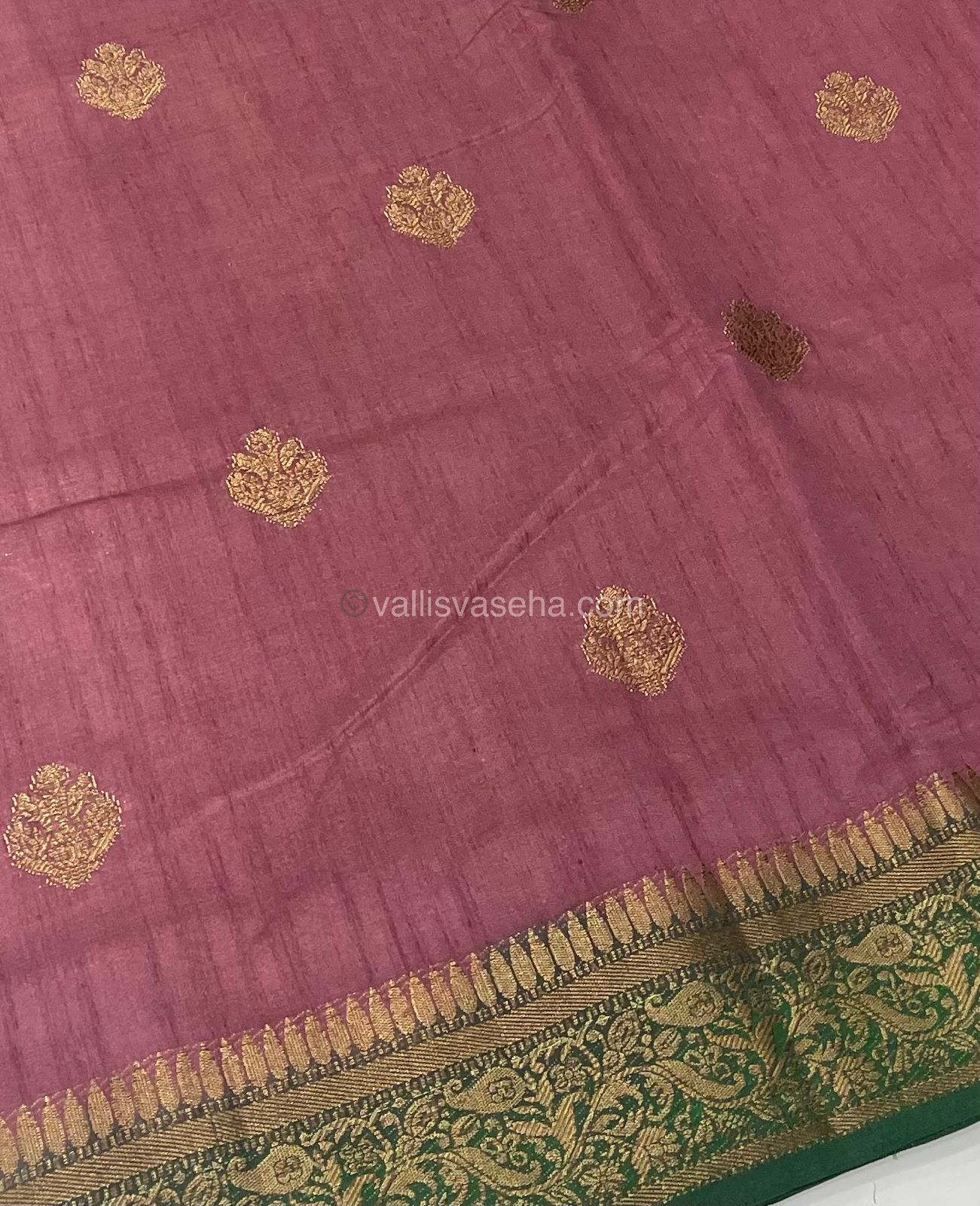 Bamboo Silk Saree - Deep Dusty Wine with Green Shade - VVBSS001