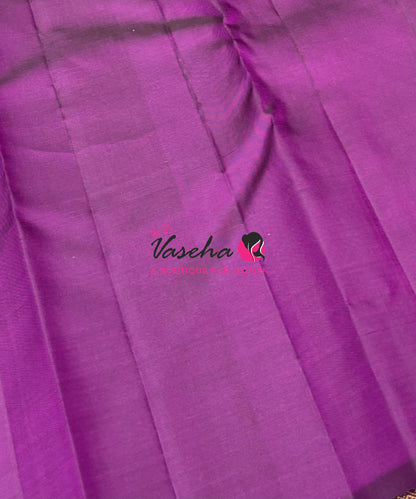 Pure Kanchipuram Silk Saree - Borderless - Light Lemon Green with Purple - VVPS043